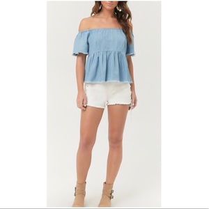 FOREVER 21 Chambray Off Shoulder Top